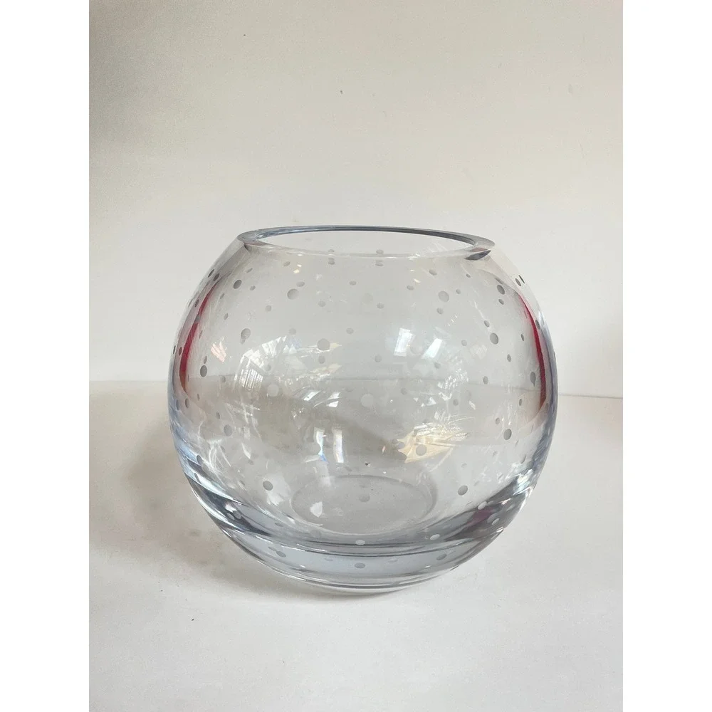 Clear Glass Kate Spasde Larabee Dot Rose Bowl Vase Etched Bubble Vase 8x9
